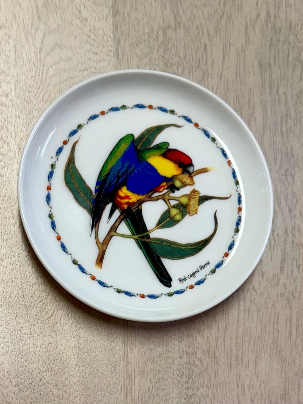 Vintage 1980's Mini-Plate "Feathered
Jewels II" 4” Vibrant Colors